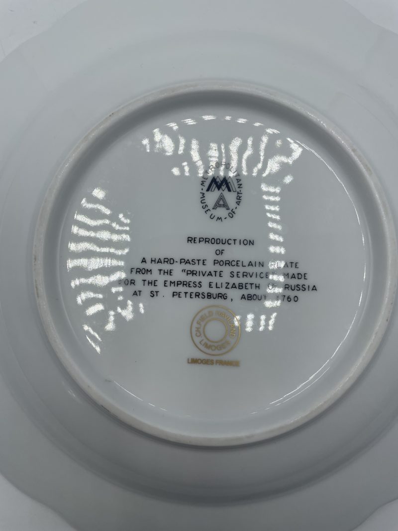 Grande assiette vintage porcelaine de Limoges Haviland Meropolitan museum of art reproduction service d'Elisabeth de Russie – Image 2