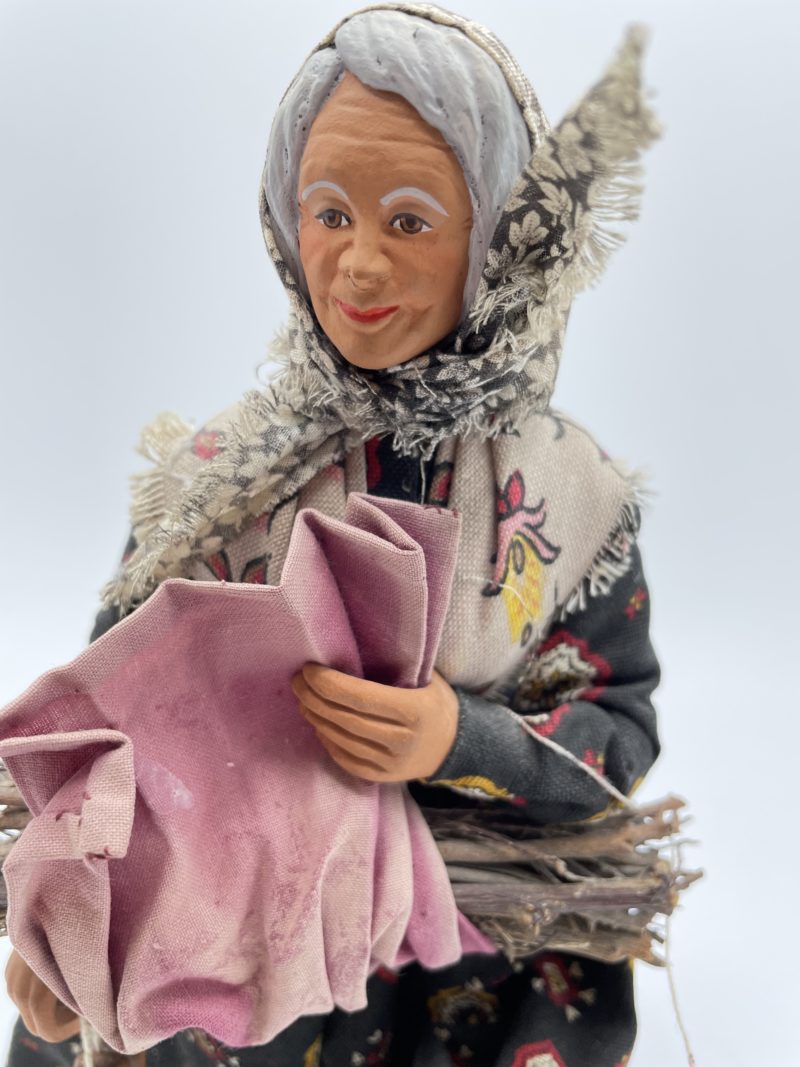 Duo de grands santons S Peirano dame au fagot et vieux à la pipe – Image 6