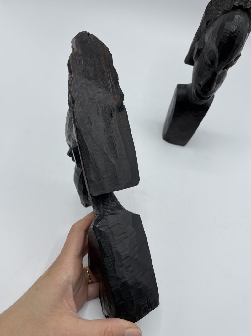 Duo de bustes taillés bois d'ébène afrique – Image 5
