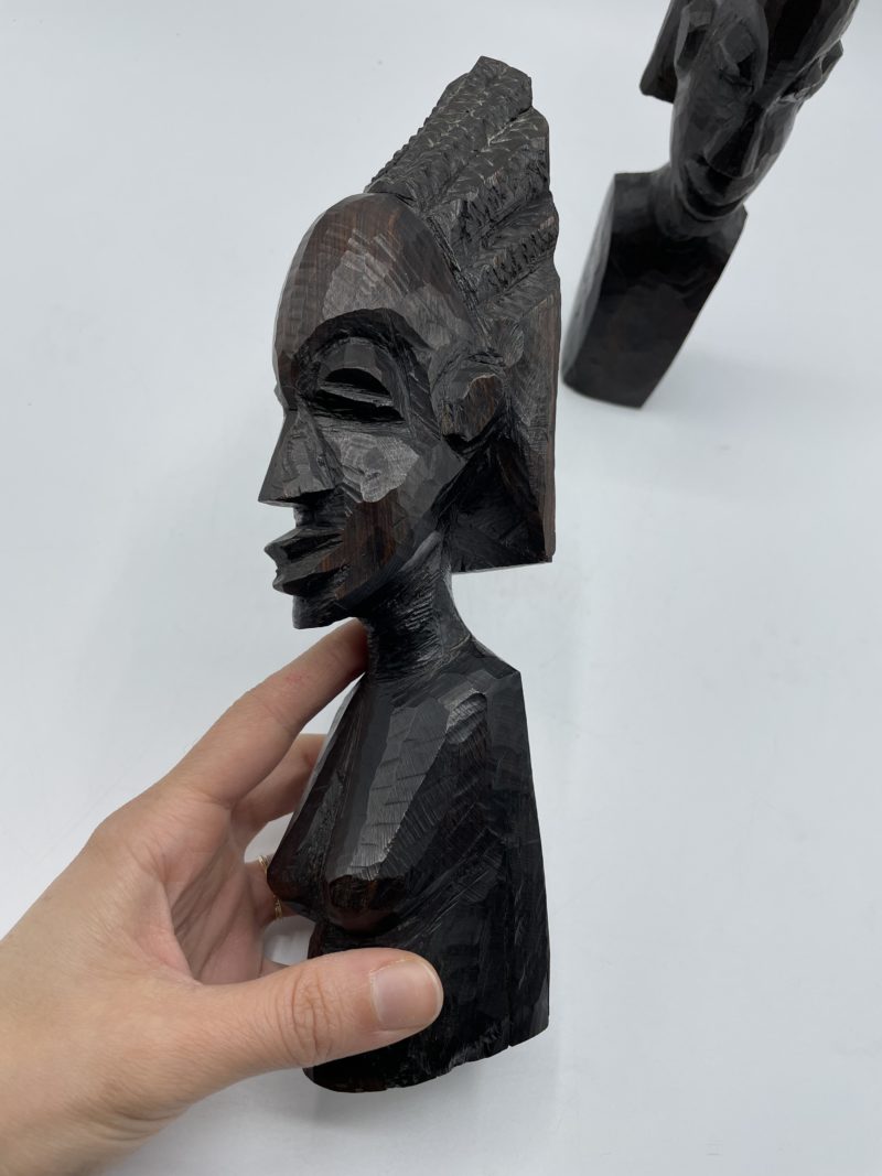 Duo de bustes taillés bois d'ébène afrique – Image 11