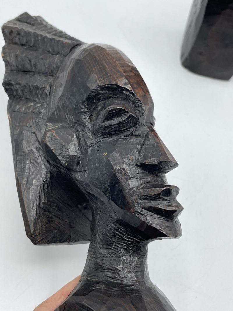 Duo de bustes taillés bois d'ébène afrique – Image 9