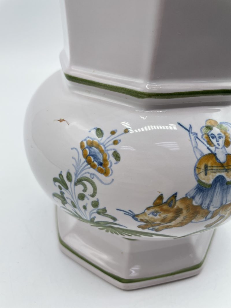 Vase vintage faïence Moustiers vintage blanc et vert – Image 5