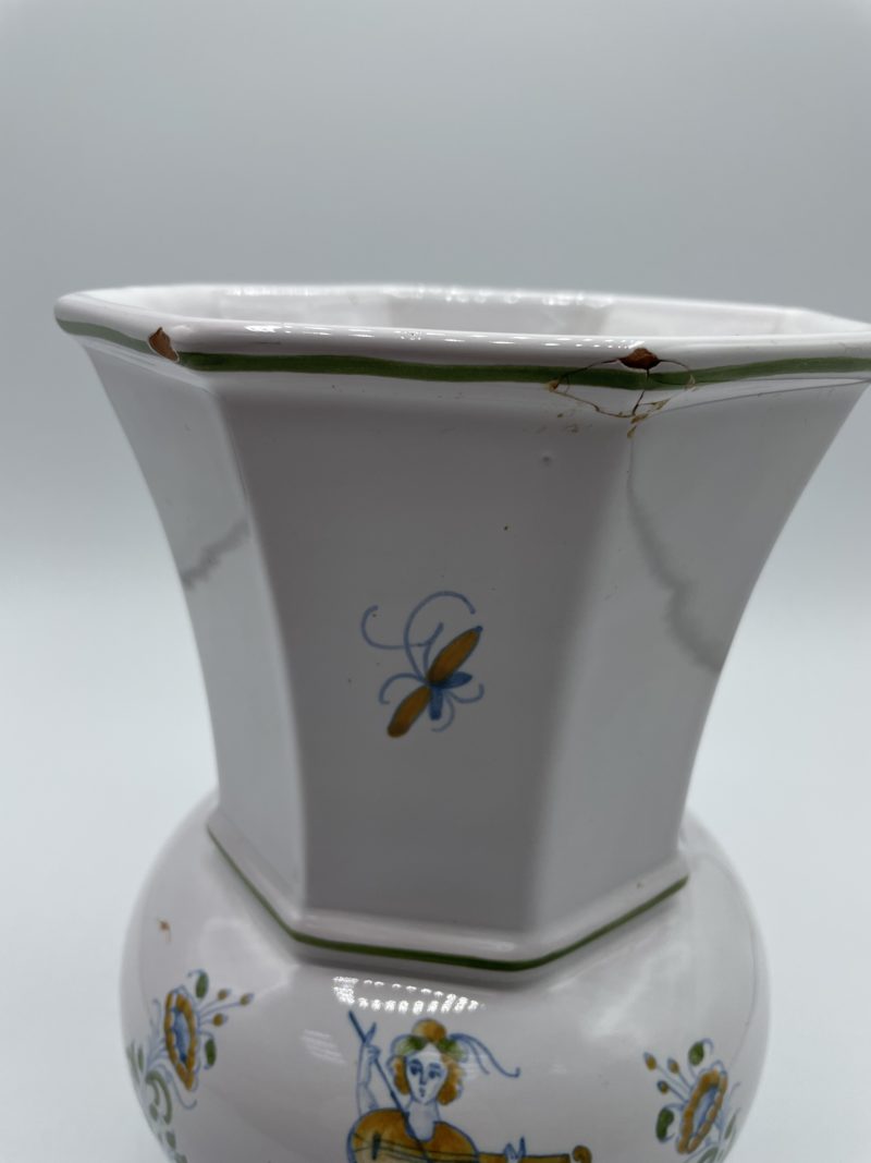 Vase vintage faïence Moustiers vintage blanc et vert – Image 8