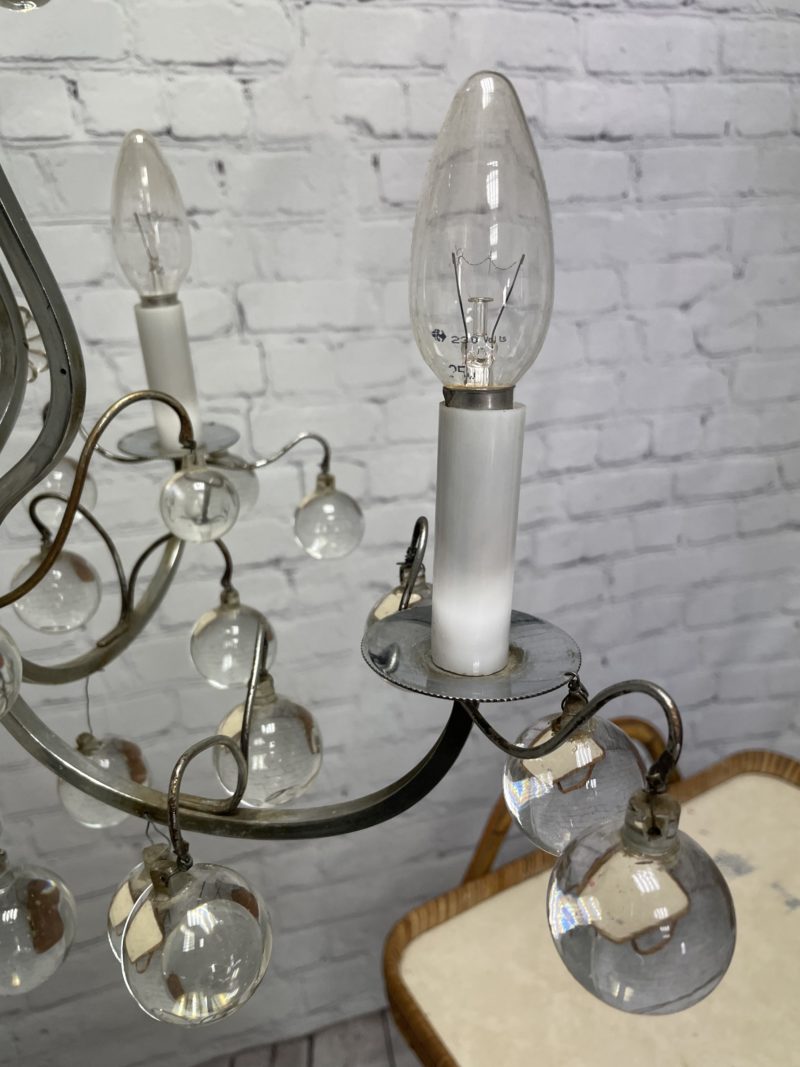 LLustre plafonnier vintage métal et perles rondes en verre style industriel – Image 5