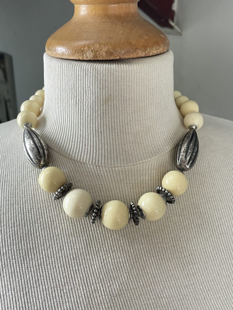 collier vintage perle argent ceramique ras de cou italie