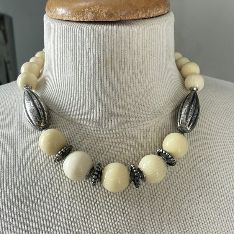 collier vintage perle argent ceramique ras de cou italie