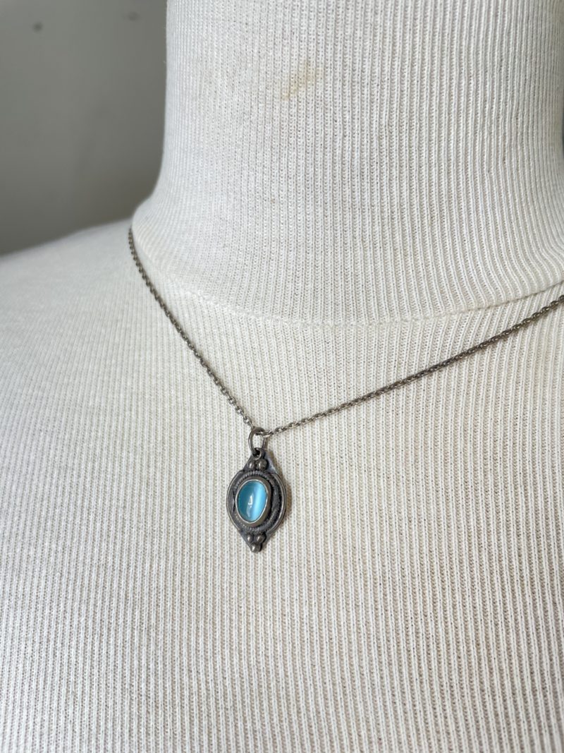 collier vintage argent turquoise pierre