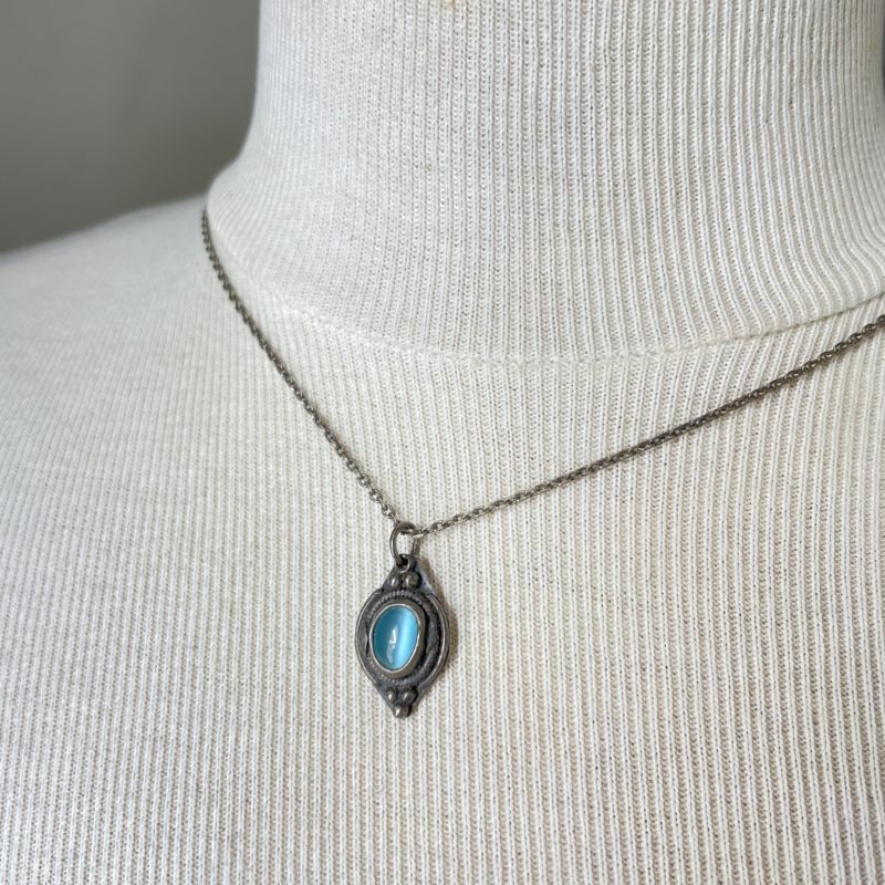 collier vintage argent turquoise pierre