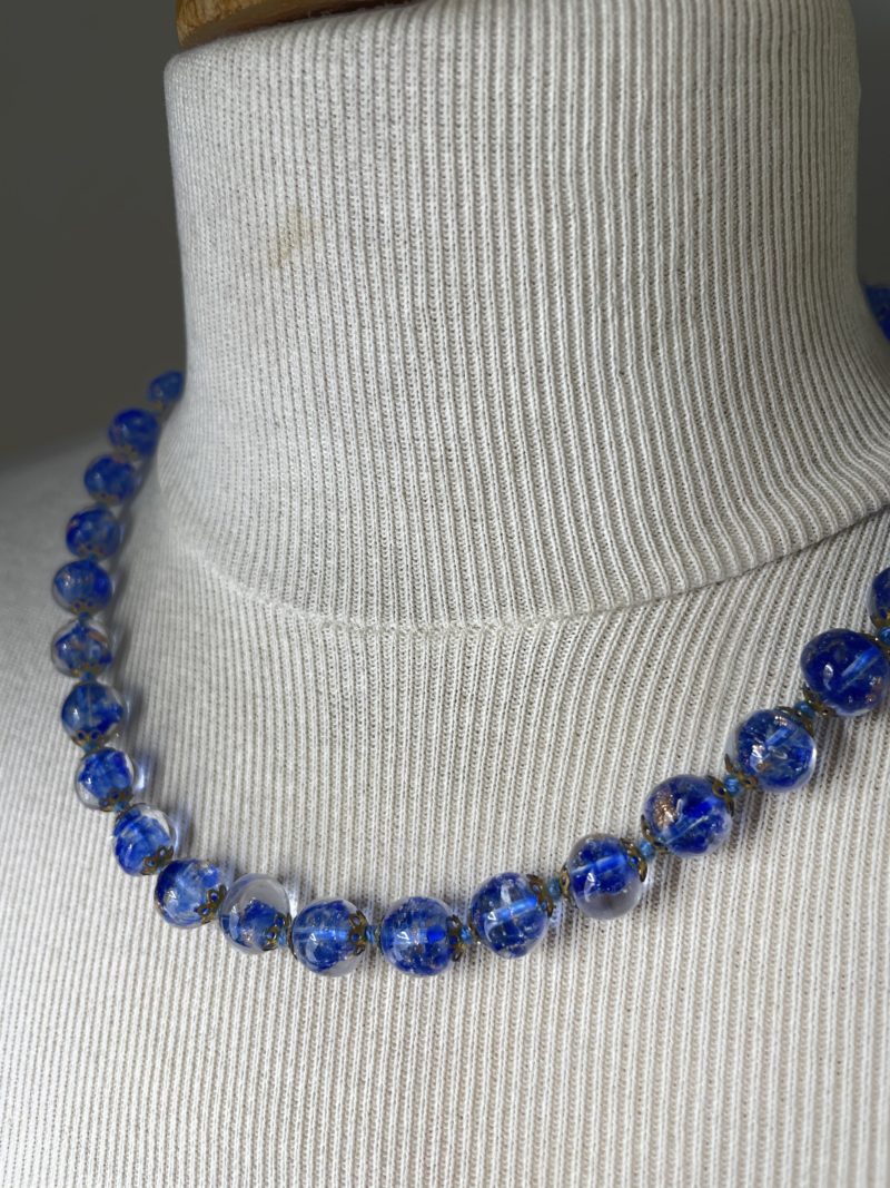 collier vintage perle bleu verre