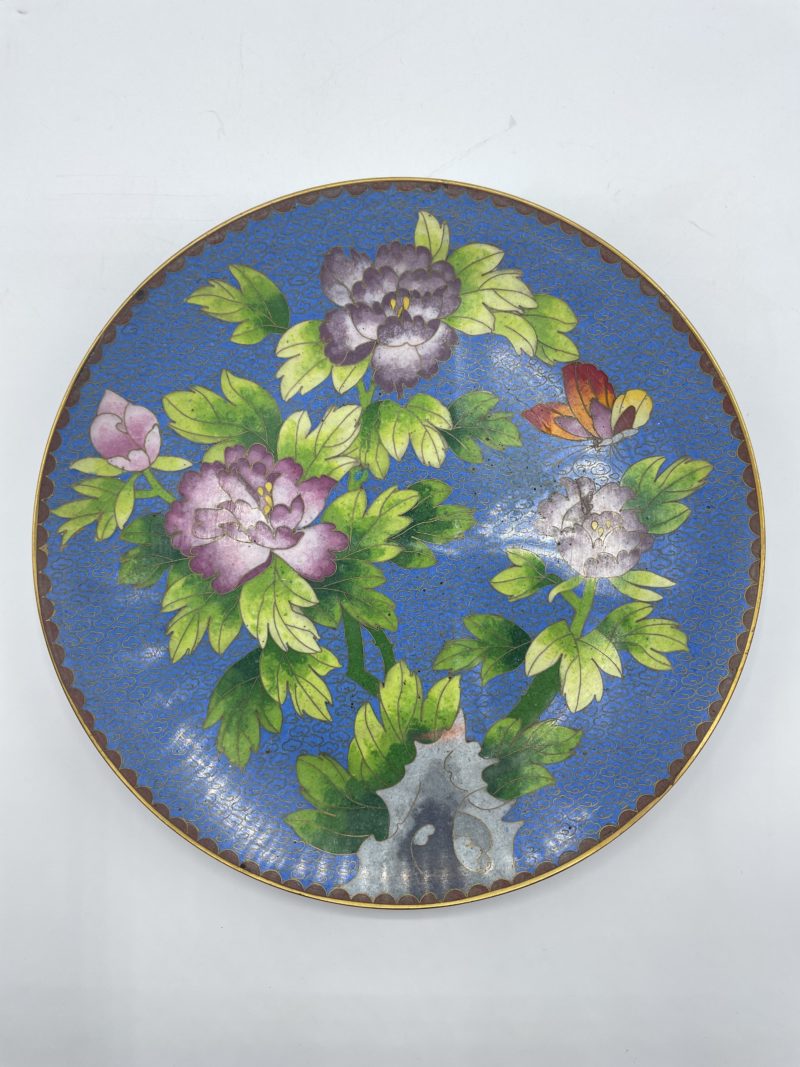 assiette vaisselle vintage eamil cloisonne chine asie bleu fleur