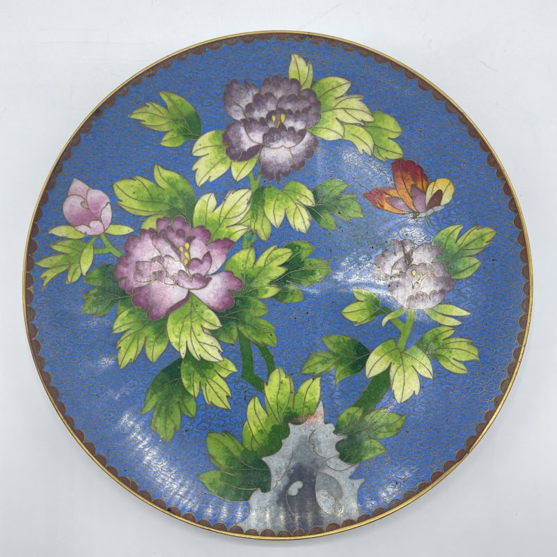 assiette vaisselle vintage eamil cloisonne chine asie bleu fleur