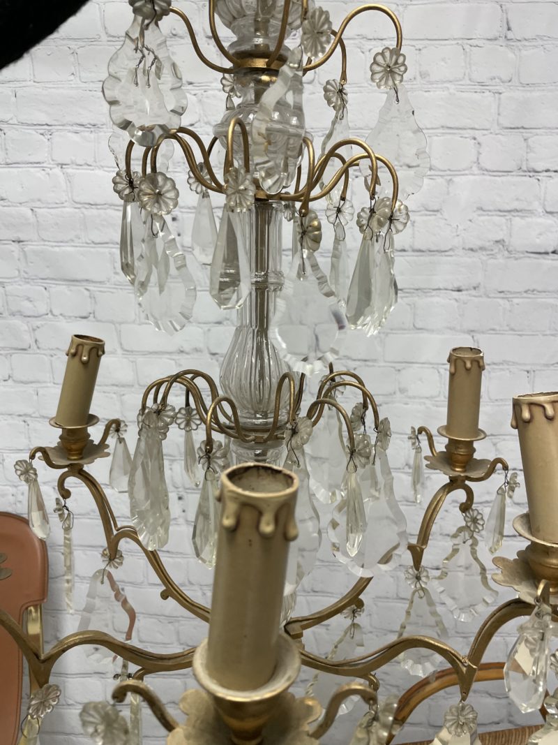 Lustre plafonnier vintage métal doré et pampilles en verre – Image 4