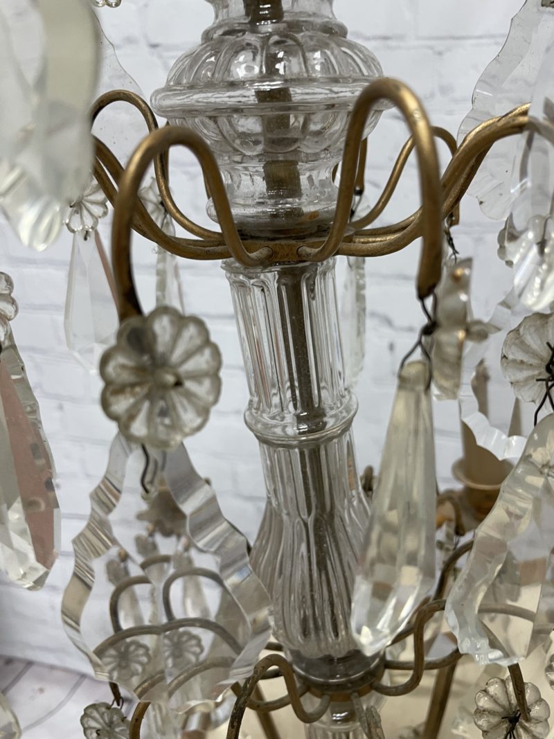 Lustre plafonnier vintage métal doré et pampilles en verre – Image 3