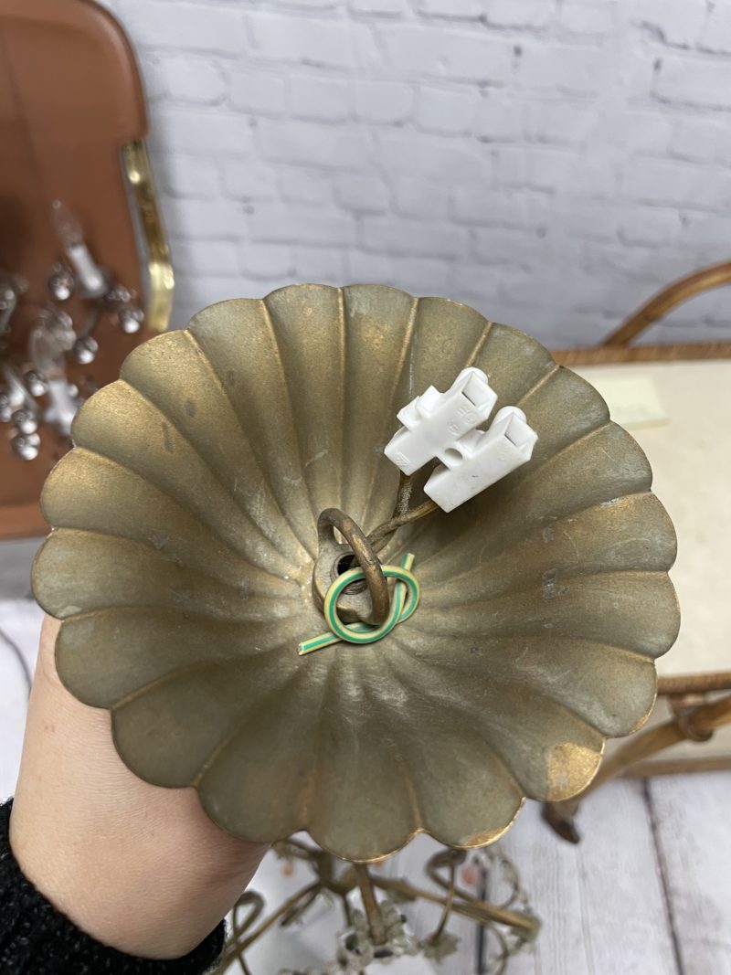 Lustre plafonnier vintage perles rose saumon et pampilles – Image 5