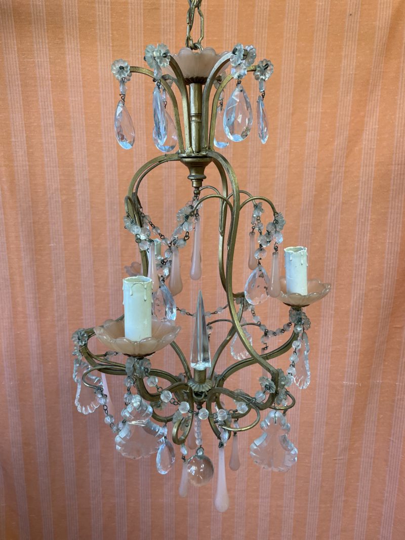 lustre plafonnier vintage pampille perles rose