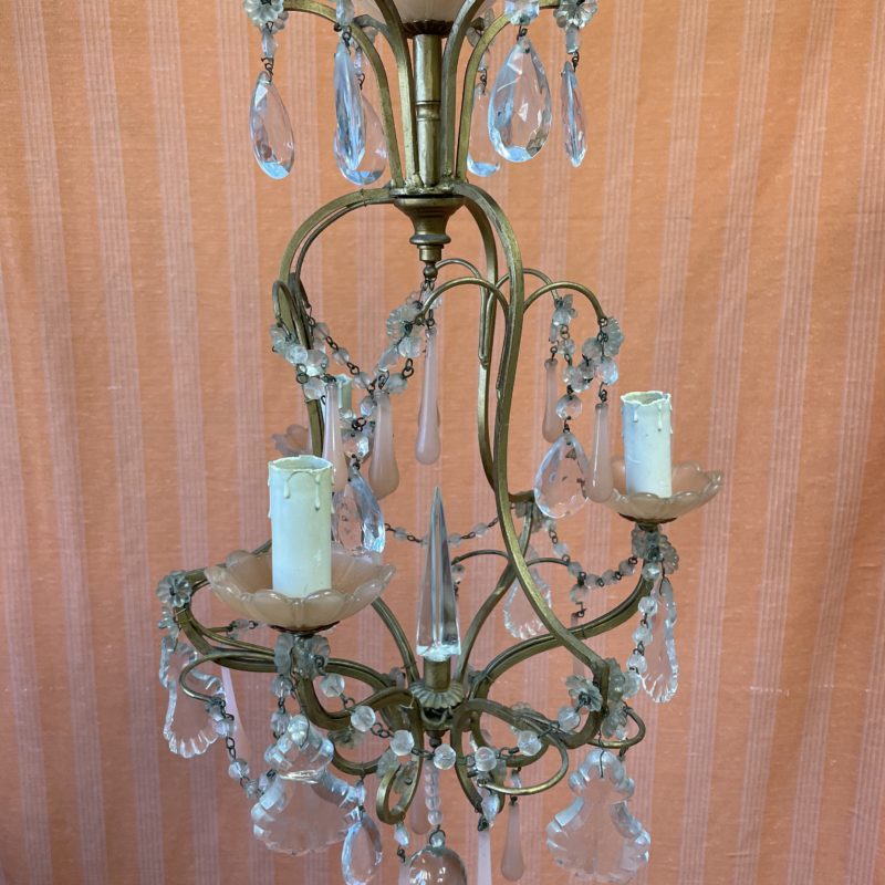 lustre plafonnier vintage pampille perles rose