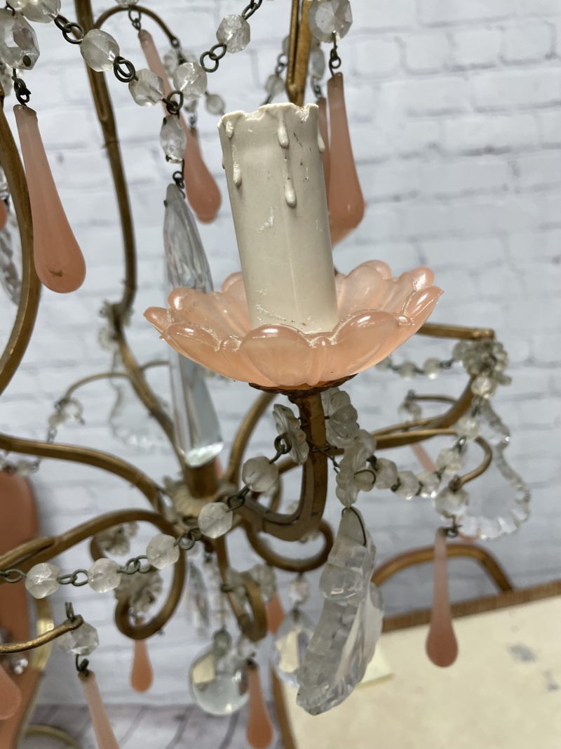 Lustre plafonnier vintage perles rose saumon et pampilles – Image 3