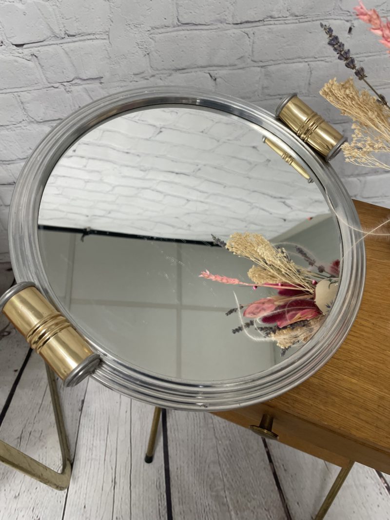 plateau rond miroir vintage chrome argent