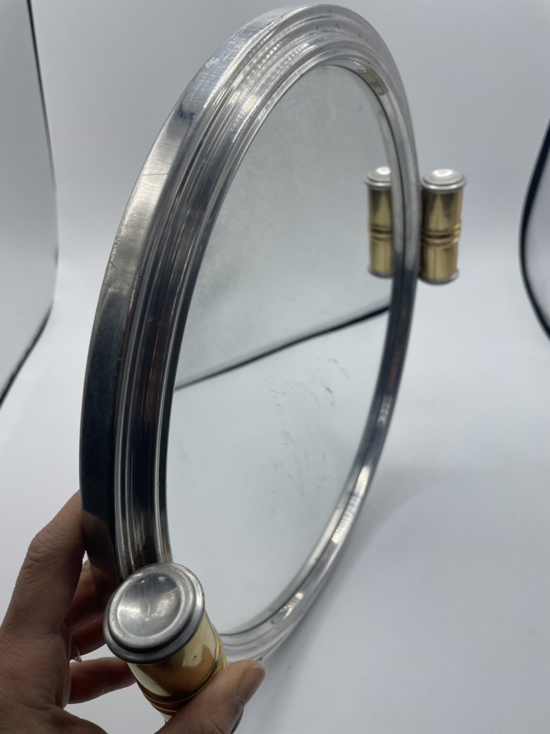 Plateau rond vintage à fond miroir chromé – Image 6