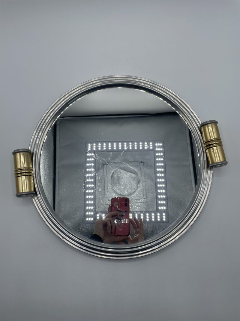 Plateau rond vintage à fond miroir chromé – Image 7