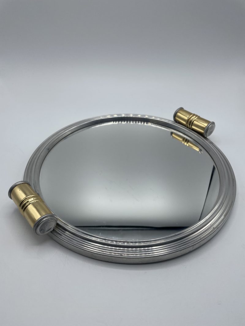 Plateau rond vintage à fond miroir chromé – Image 4
