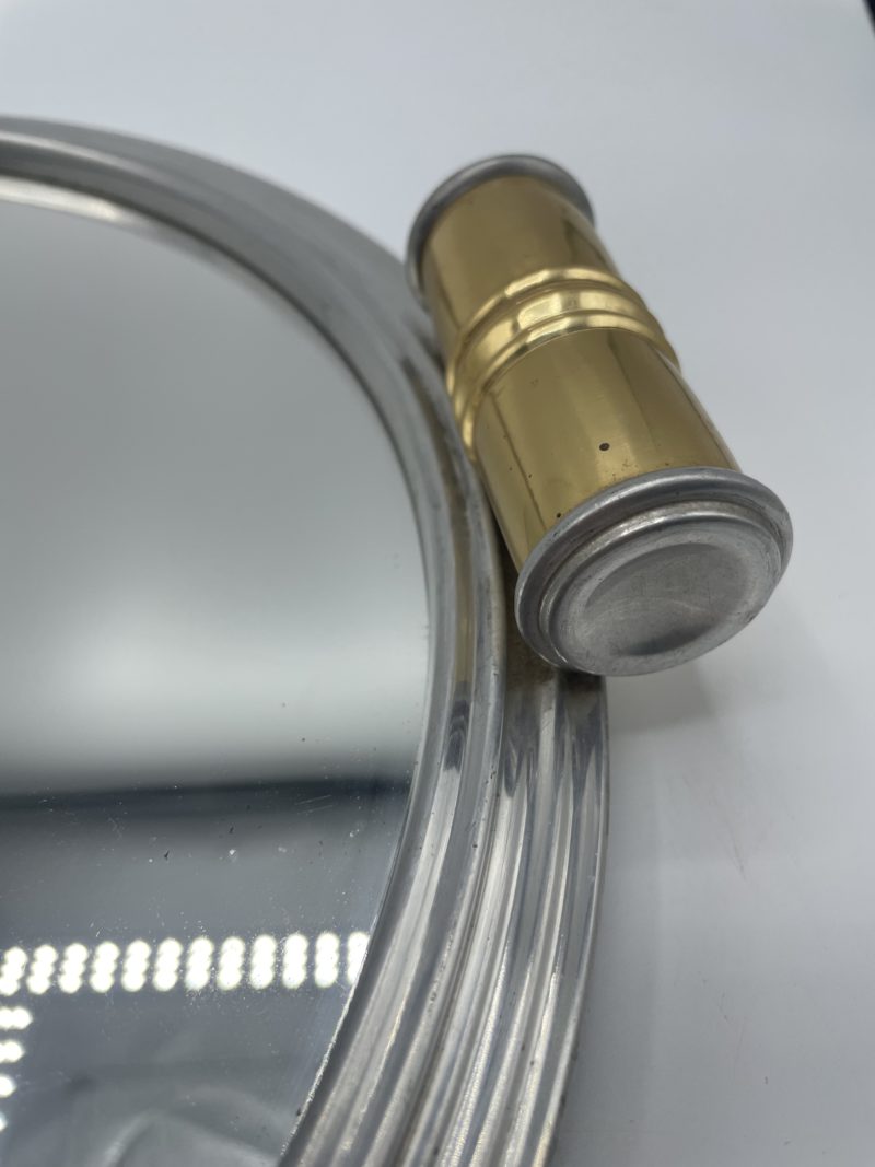 Plateau rond vintage à fond miroir chromé – Image 2