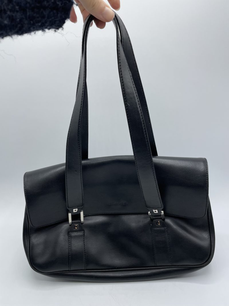 sac a main vintage cuir noir le tanneur seconde main