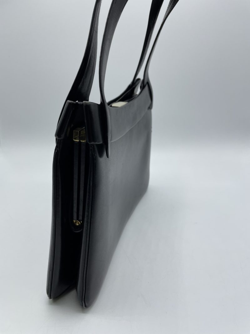 Sac à main vintage rigide cuir lisse noir – Image 7