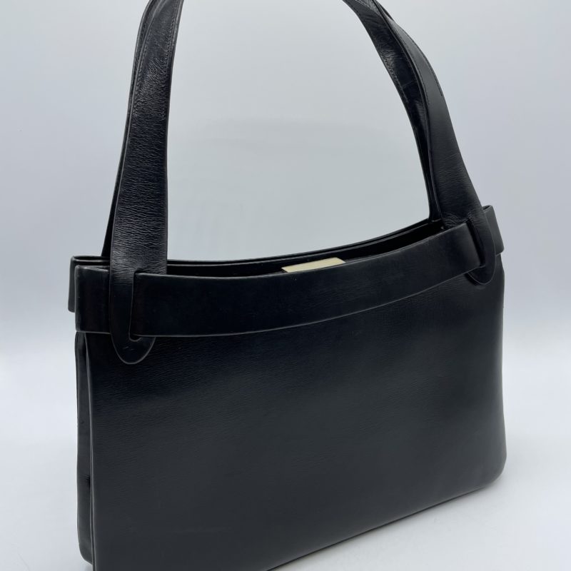 sac main vintage cuir noir seconde main