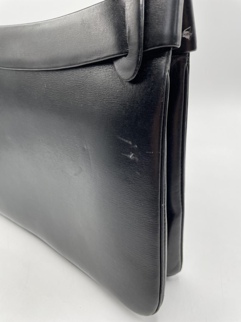 Sac à main vintage rigide cuir lisse noir – Image 5