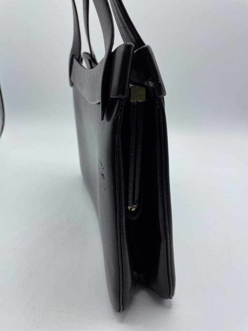 Sac à main vintage rigide cuir lisse noir – Image 3