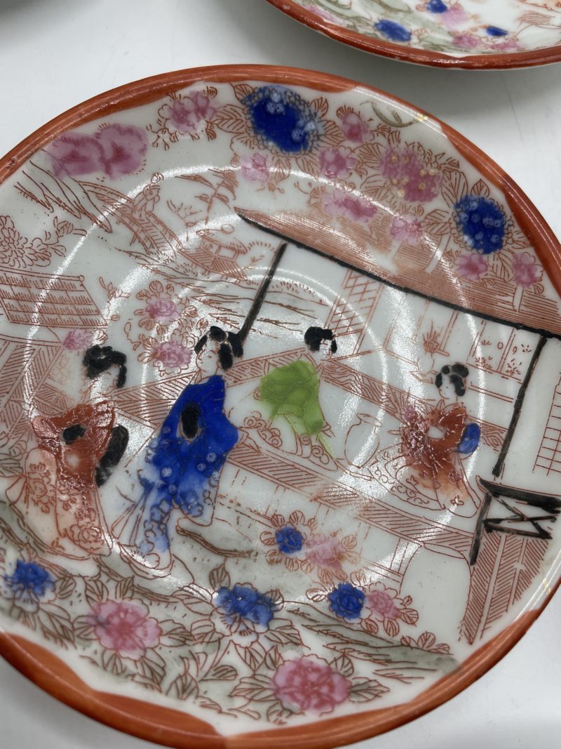 SService à thé tasses et soucoupes vintage en porcelaine du Japon rouge – Image 4