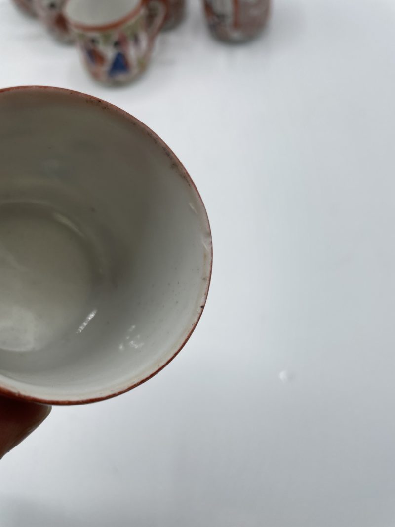 SService à thé tasses et soucoupes vintage en porcelaine du Japon rouge – Image 7