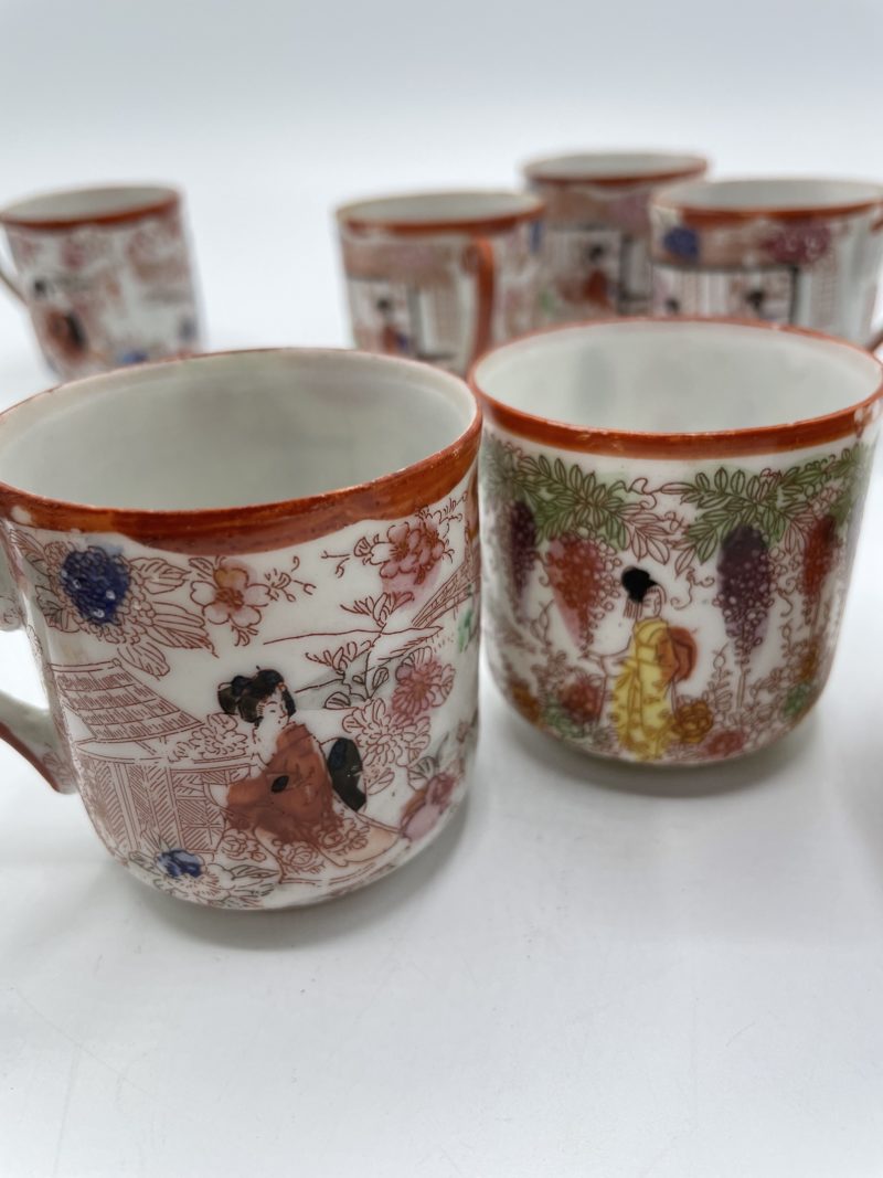 SService à thé tasses et soucoupes vintage en porcelaine du Japon rouge – Image 8