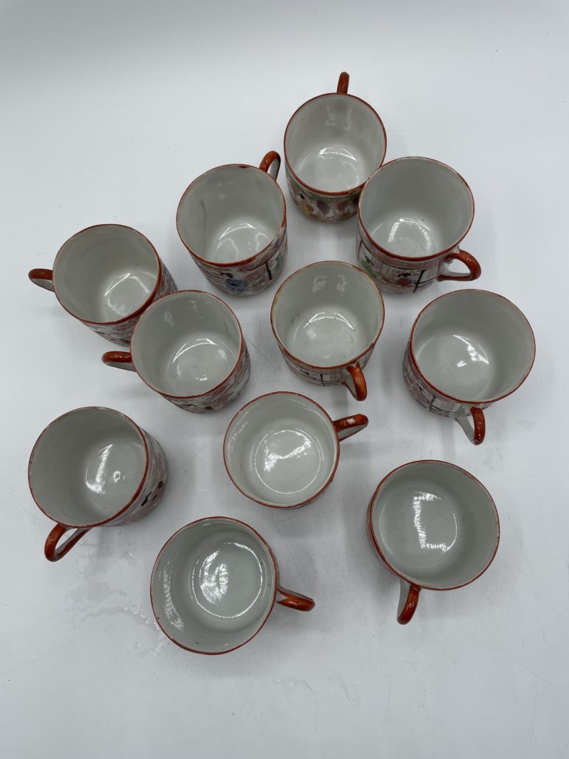 SService à thé tasses et soucoupes vintage en porcelaine du Japon rouge – Image 9
