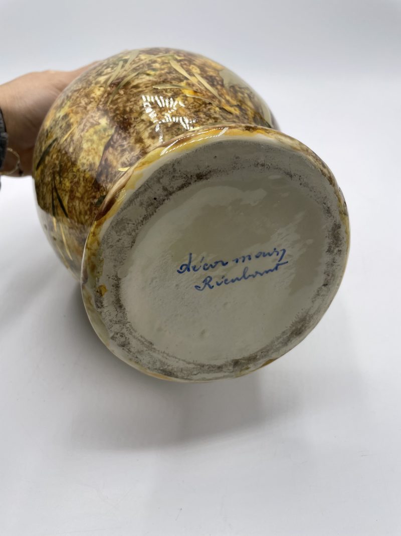 Vase vintage en céramique décor main Provence Rieubernet – Image 8
