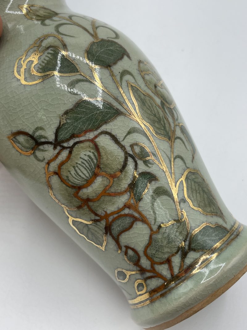 Vase vintage en terre cuite émaillé verts auge Chiang Mai Thailande – Image 5