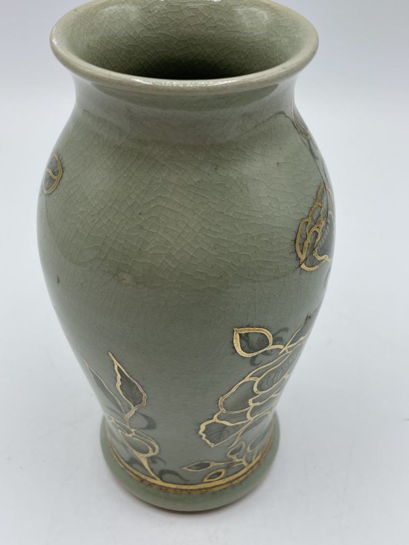 Vase vintage en terre cuite émaillé verts auge Chiang Mai Thailande – Image 3