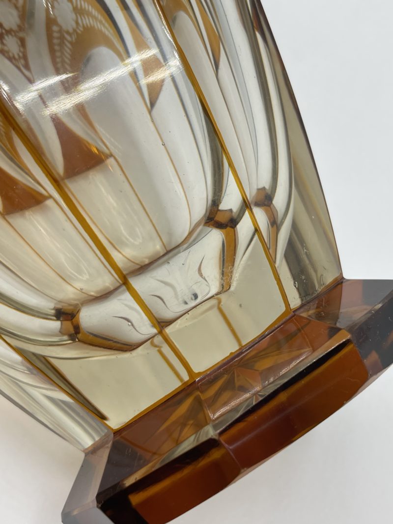 Grand vase verre taillé vintage orange ambre – Image 7