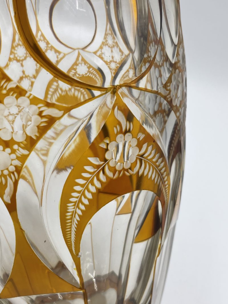 Grand vase verre taillé vintage orange ambre – Image 6