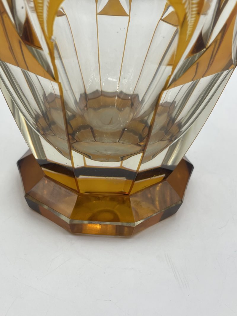 Grand vase verre taillé vintage orange ambre – Image 5