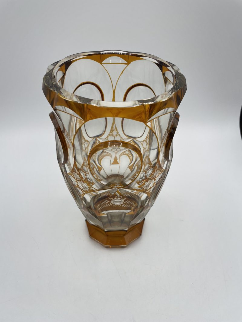Grand vase verre taillé vintage orange ambre – Image 4