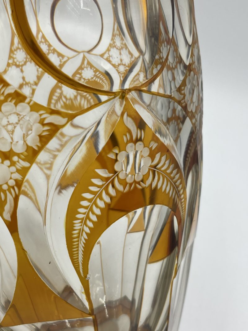 Grand vase verre taillé vintage orange ambre – Image 3