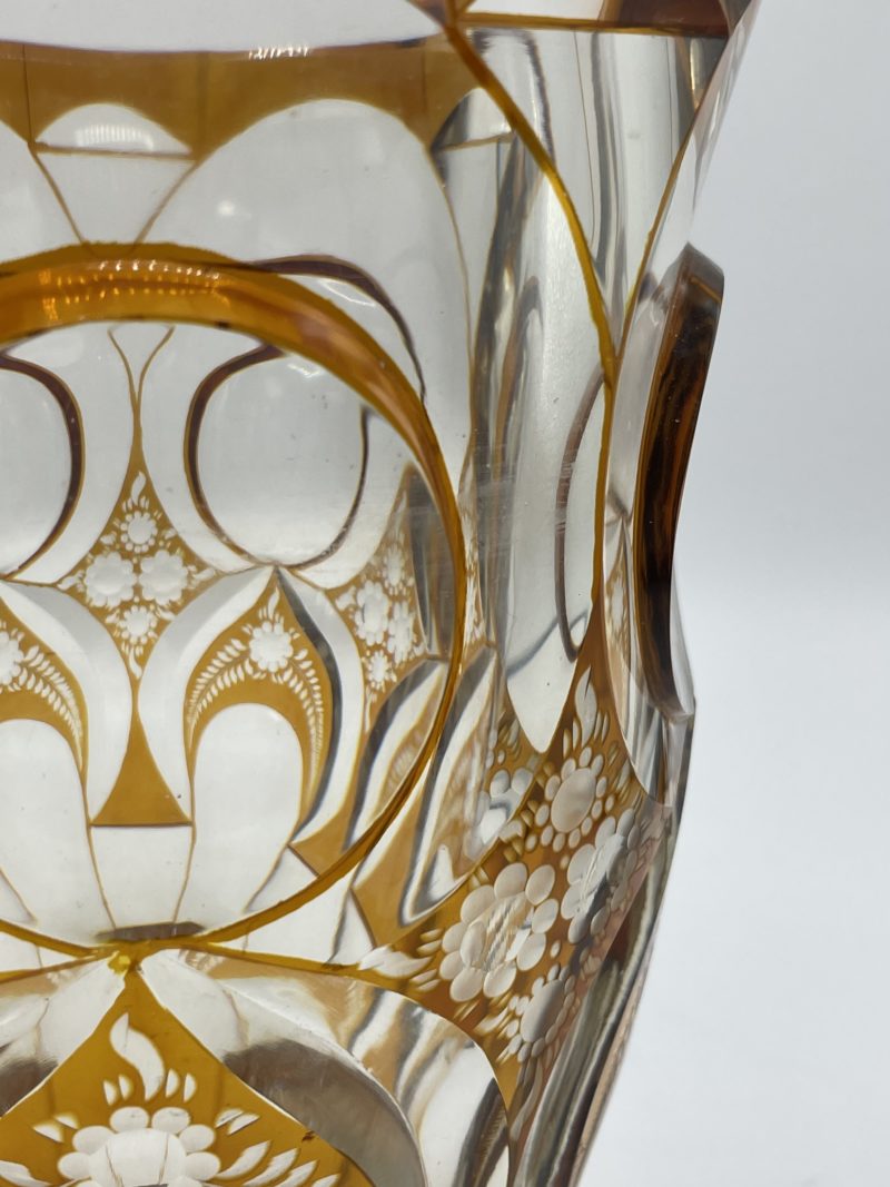 Grand vase verre taillé vintage orange ambre – Image 2