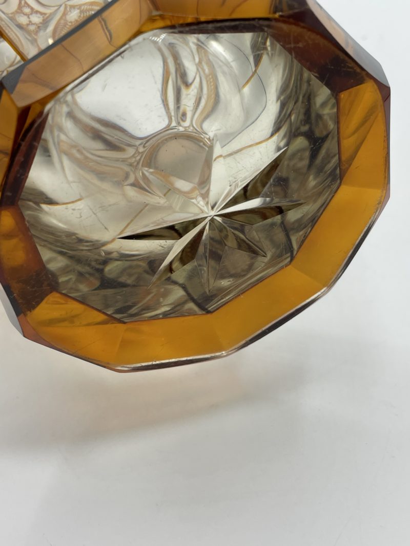 Grand vase verre taillé vintage orange ambre – Image 9