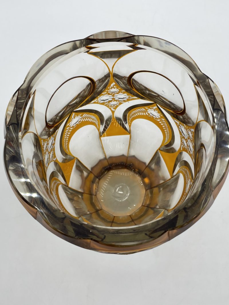 Grand vase verre taillé vintage orange ambre – Image 8