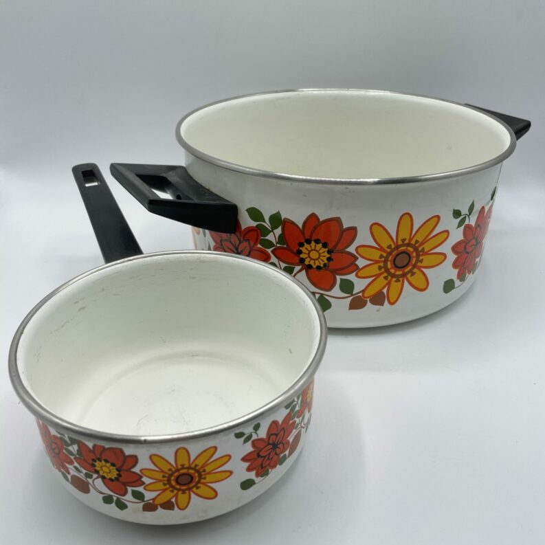 casserole vintage metal emaille fleur kitsch