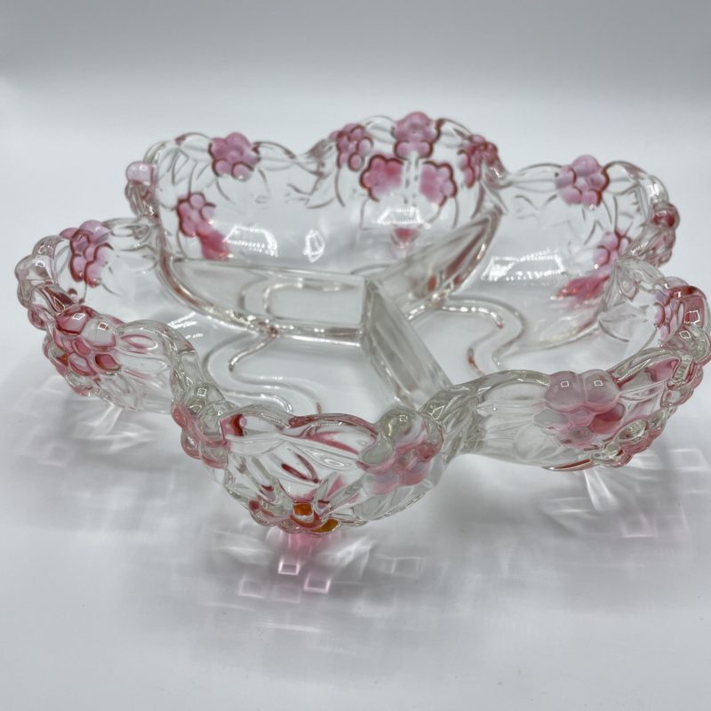 saladier verre rose fleur vintage