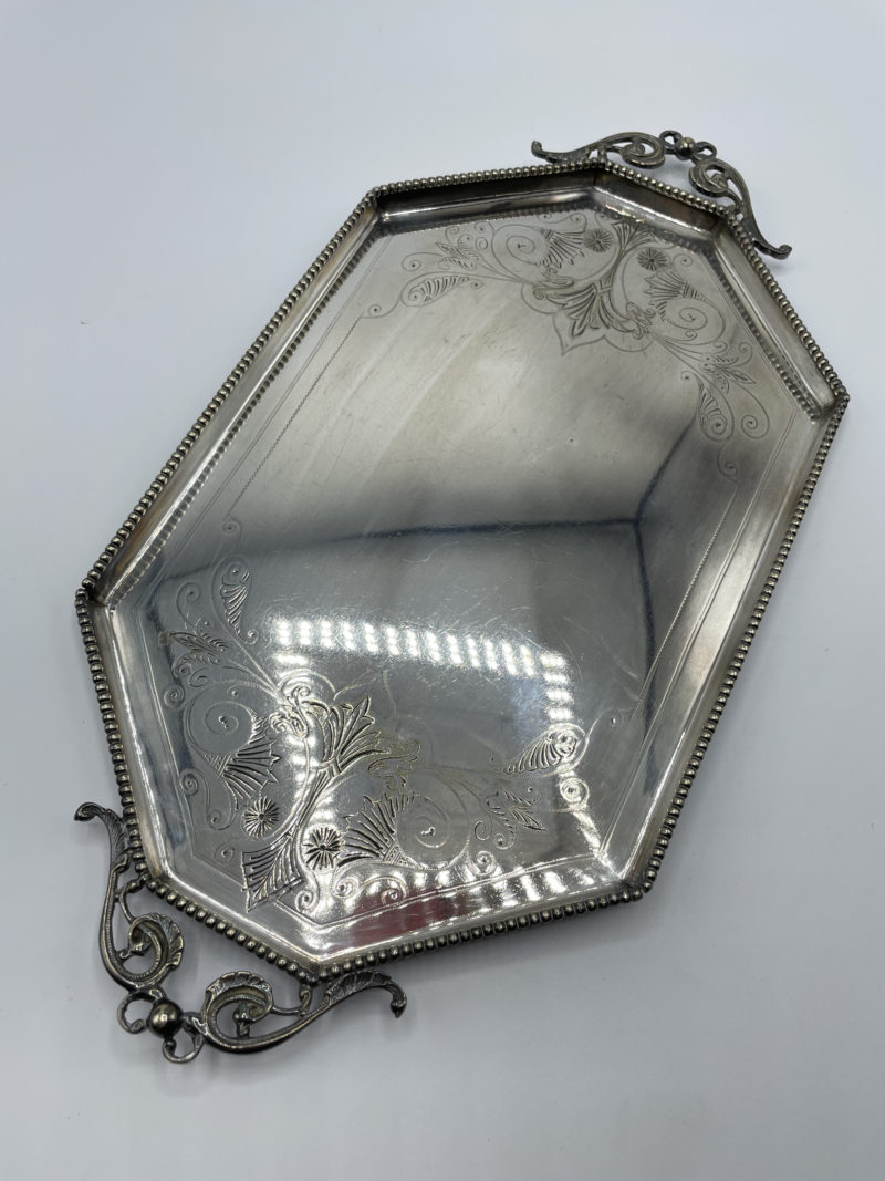 plateau metal argent vintage art deco