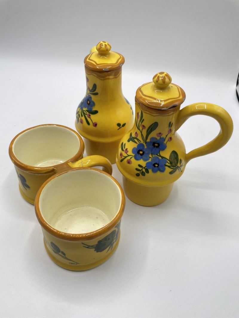 Porte condiments cuisine poterie jaune à fleurs – Image 3